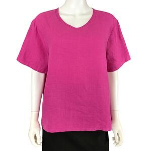 Bryn Walker Linen Boxy Tunic Top sz S Hot Pink Short Sleeve Oversized Lagenlook